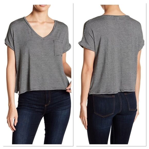 PST by Project Social T Striped V-Neck Pocket (D6) - Picture 1 of 7